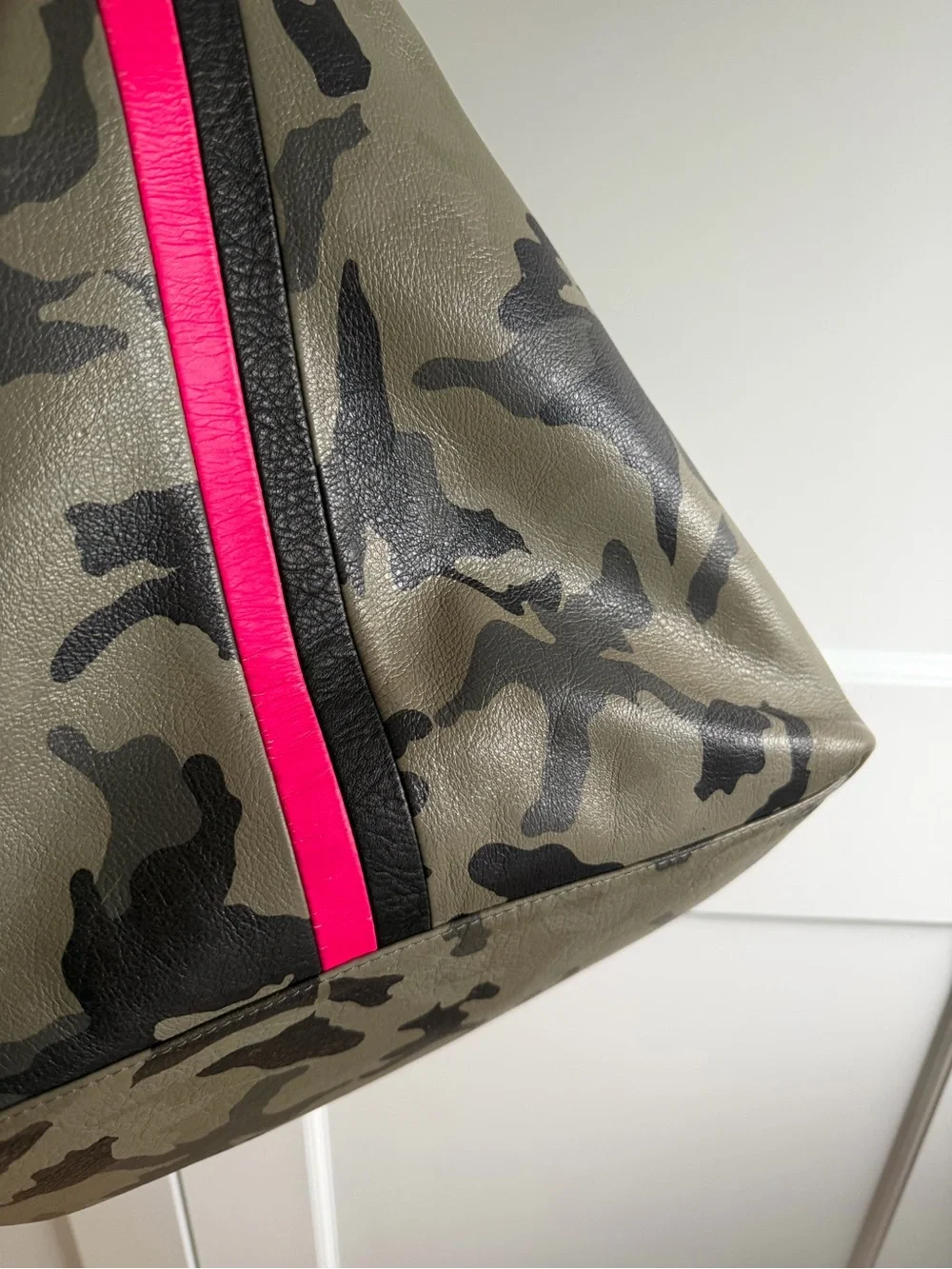 Camouflage Tote with Hot Pink and Black Stripes